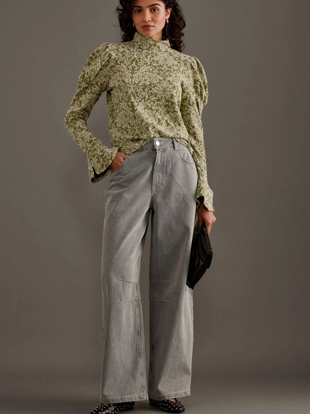 Anthropologie Puff Sleeve Turtleneck Jacquard Top Sz S